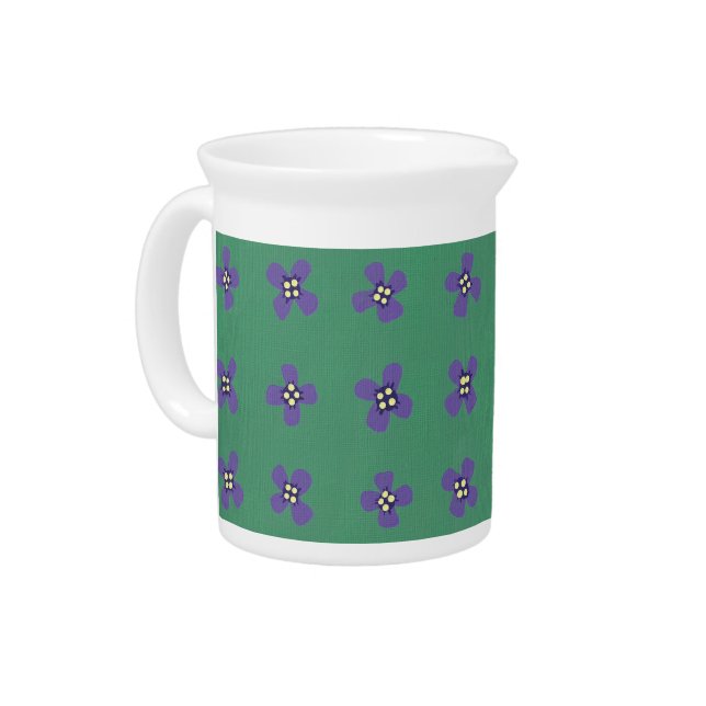 Purple Brassica Flower Pattern on Green Pitcher (Left)