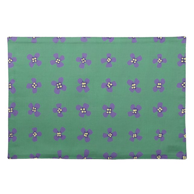 Purple Brassica Flower Pattern on Green Placemats (Front)