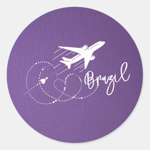 Purple Brazil Passport Classic Round Sticker