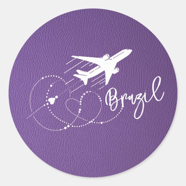 Purple Brazil Passport Classic Round Sticker (Front)