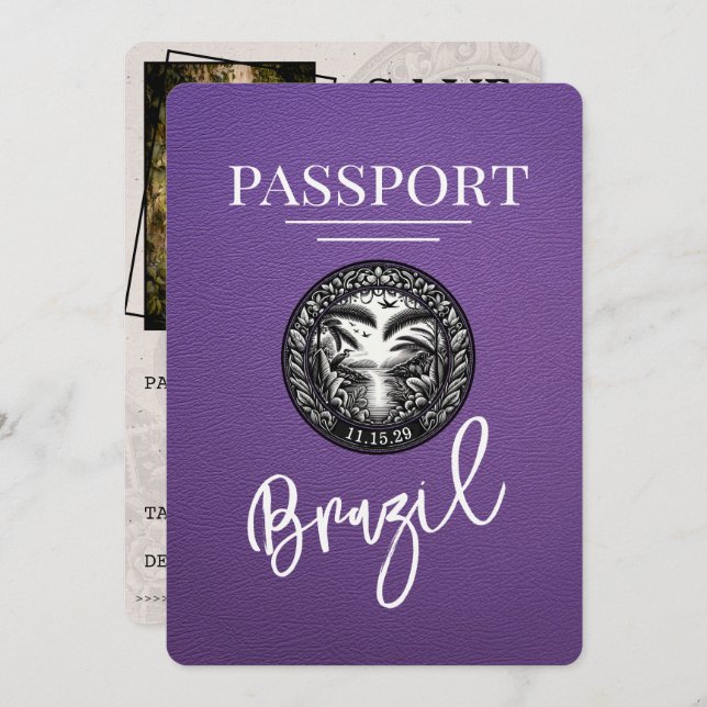 Purple Brazil Passport Save The Date (Front/Back)