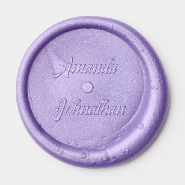Purple bridal couples names luna lunar dot moon wax seal sticker (Front)