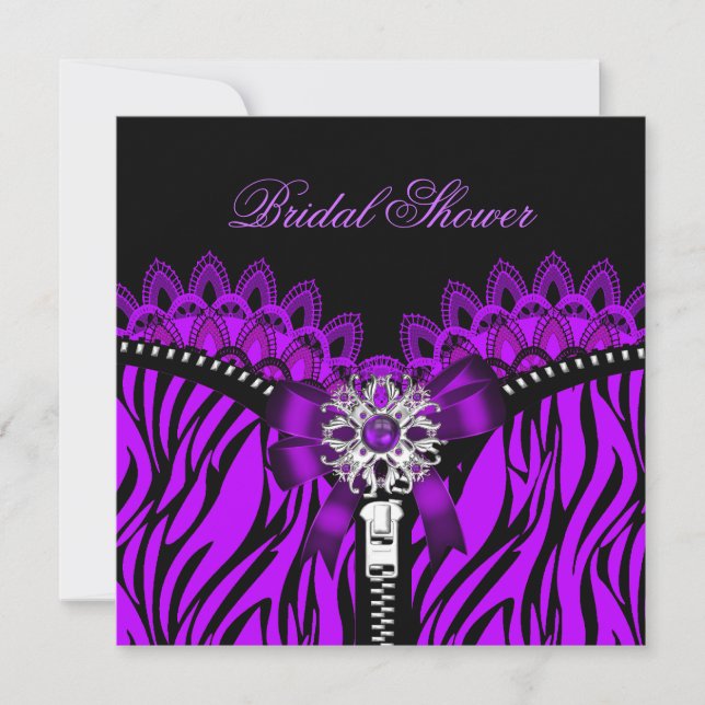 Purple Bridal Shower Black Lace Corset Invitation (Front)