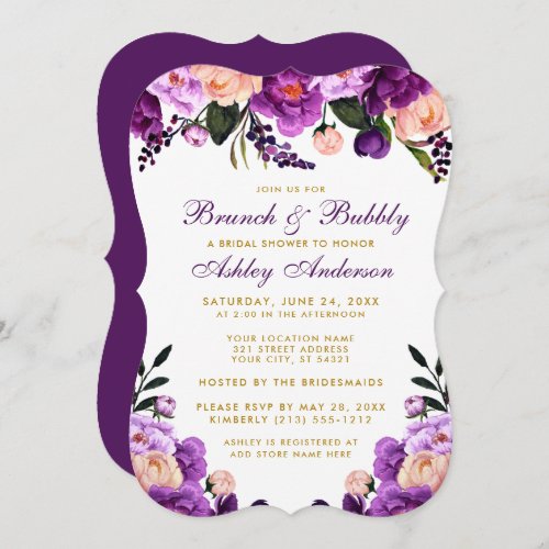 Purple Bridal Shower Brunch Gold Invite BP