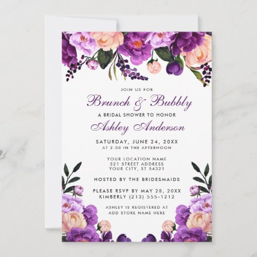 Purple Bridal Shower Brunch Invite