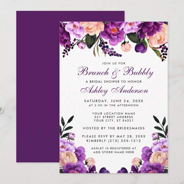 Purple Bridal Shower Brunch Invite P (Front/Back)