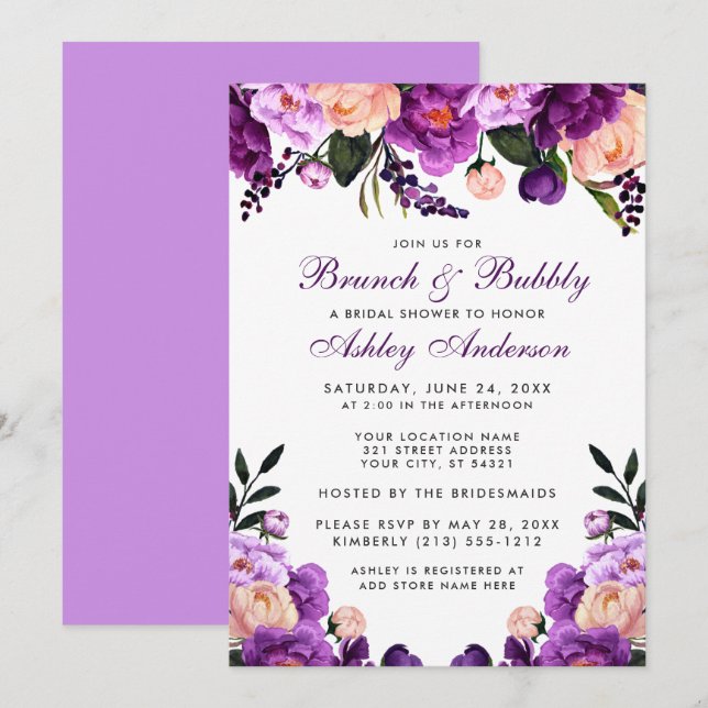 Purple Bridal Shower Brunch Invite V (Front/Back)