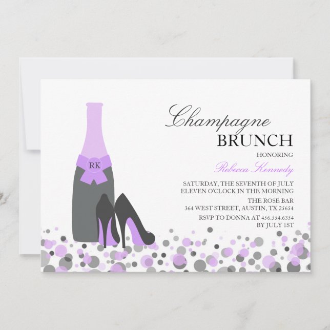 Purple Bridal Shower Champagne Brunch Invite (Front)