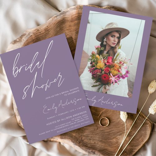 Purple Bridal Shower Elegant Script Modern Invitation
