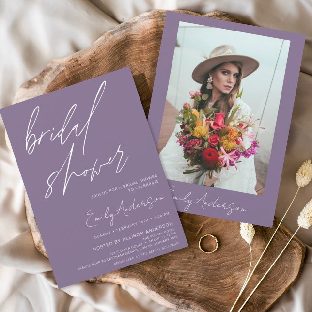 Purple Bridal Shower Elegant Script Modern Invitation (Creator Uploaded)