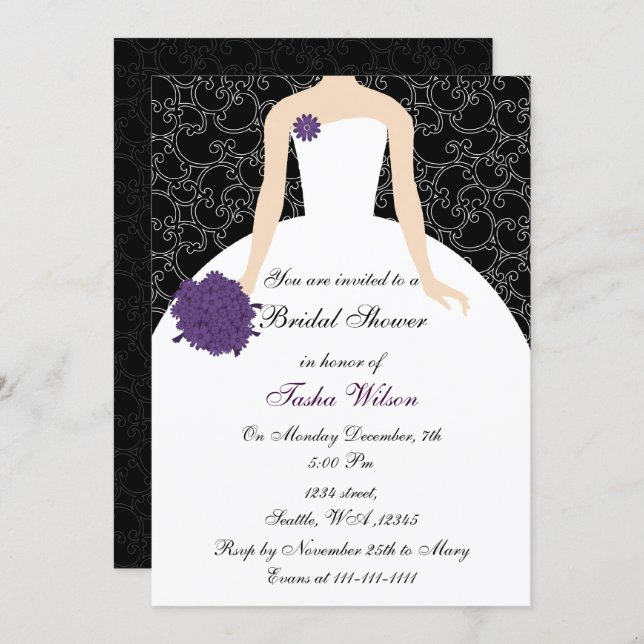 purple Bridal Shower Invitation (Front/Back)