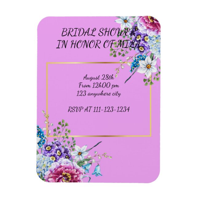 PURPLE BRIDAL SHOWER INVITATION MAGNET (Vertical)