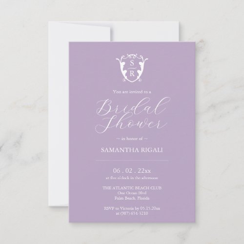 Purple Bridal Shower Invitations Monogram