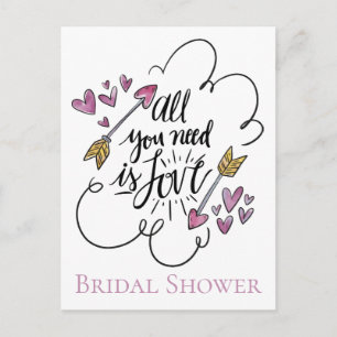 Purple Bridal Shower Love Hearts Arrow Wedding Invitation Postcard