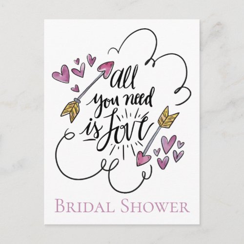 Purple Bridal Shower Love Hearts Arrow Wedding Invitation Postcard