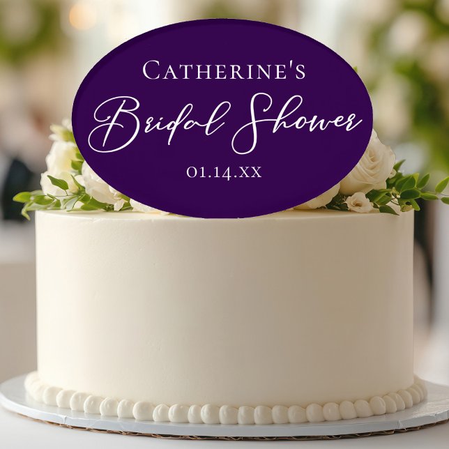 Purple Bridal Shower Personalized White Script Cake Topper (Creator Uploaded)