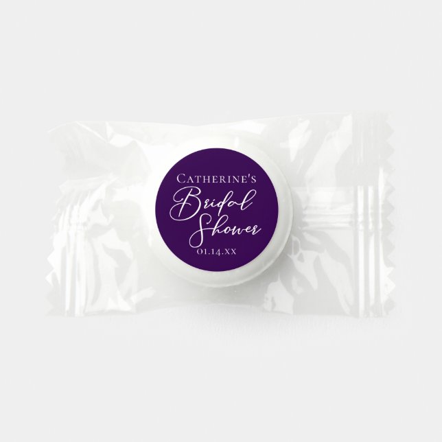 Purple Bridal Shower Personalized White Script Life Saver® Mints (Front)