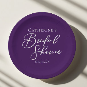 Purple Bridal Shower Personalized White Script Paper Plates