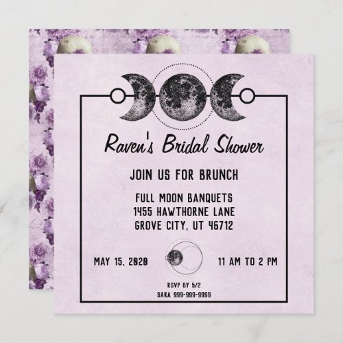 Purple Bridal Shower Skulls Roses Goth Wicca Invitation