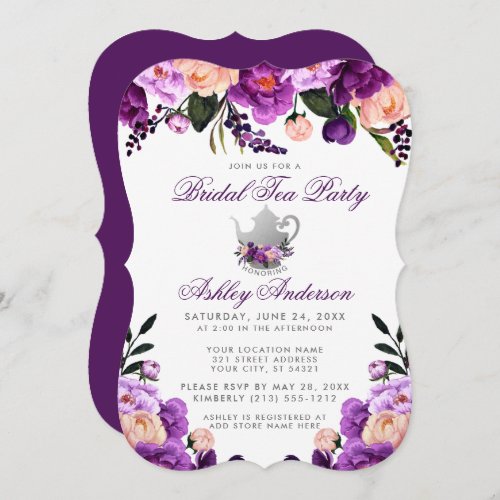 Purple Bridal Shower Tea Party Invite BP