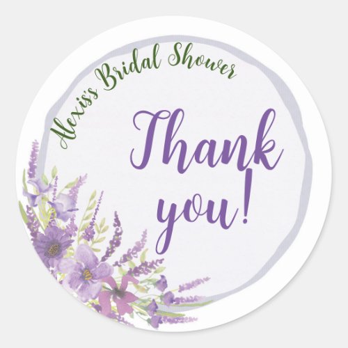 Purple bridal shower Thank you sticker
