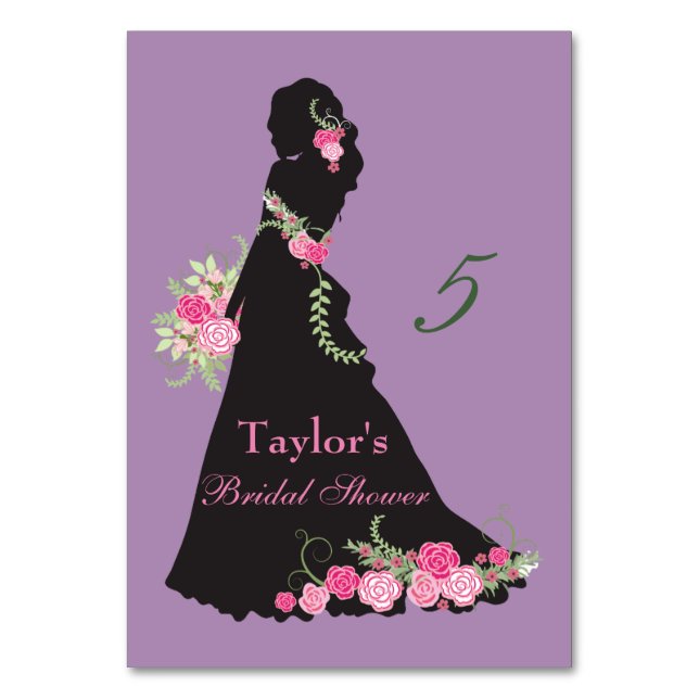 Purple Bridal Shower Wedding Gown Table Number (Front)