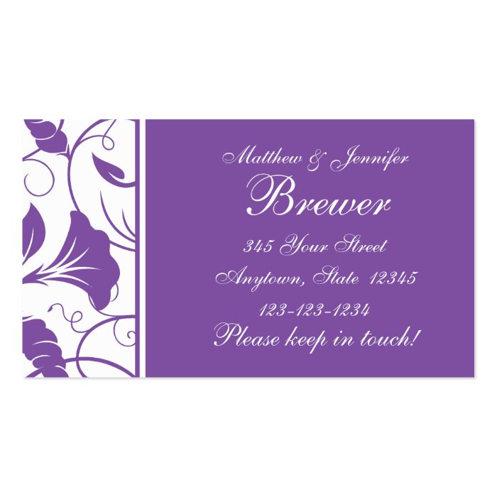 Purple Bride and Groom Contact Information Card Business Cards