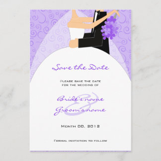 Purple Bride and Groom Save the Date Cards