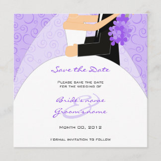Purple Bride and Groom Save the Date Cards