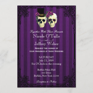 Purple Bride Groom Skulls Wedding Invitation