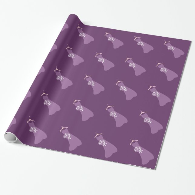 Purple Bridesmaid Dress Wrapping Paper (Unrolled)