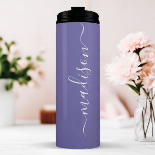 Purple Bridesmaid Stylish Signature Script Name Thermal Tumbler