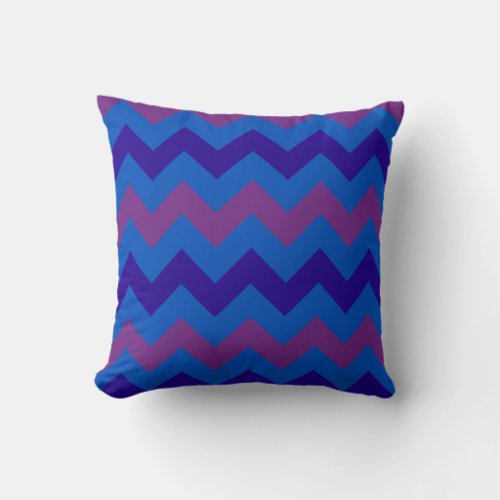 Purple Bright Blue Navy Blue Diagonal Chevrons Throw Pillow