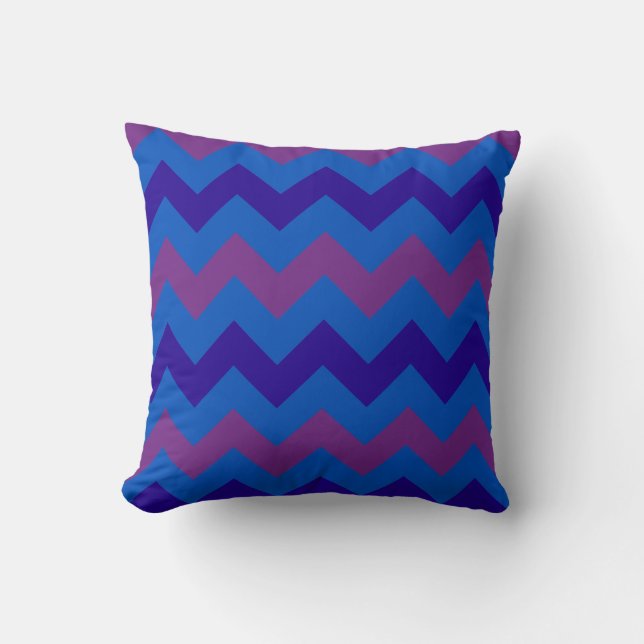 Purple, Bright Blue, Navy Blue Diagonal Chevrons Throw Pillow (Front)