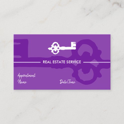 Purple Bright Vintage Key Real Estate Appointment Business Card