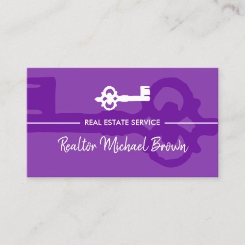 Purple Bright Vintage Key Real Estate Business Card