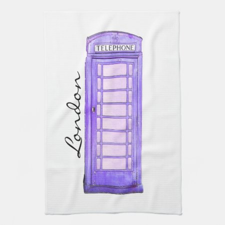 Purple - British Phone Booth - London - Tea Towel