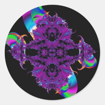 Purple Broach And Ribbon Fractal Sticker/envelope Classic Round Sticker by charlynsun at Zazzle