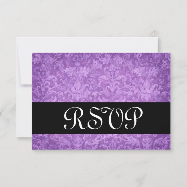 Purple Brocade RSVP Wedding Response Card V (Front)
