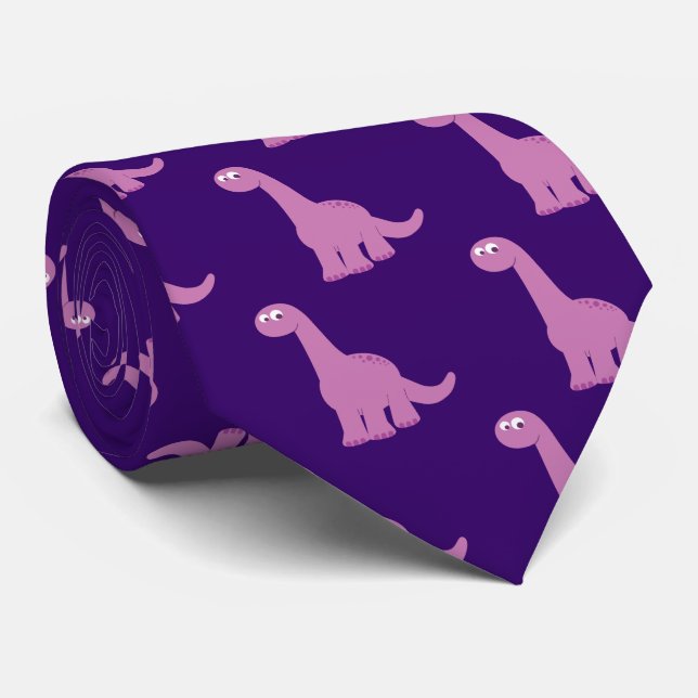 Purple Brontosaurus Dinosaur Neck Tie (Rolled)