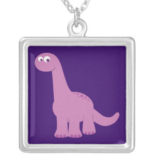 Purple Brontosaurus Dinosaur Silver Plated Necklace