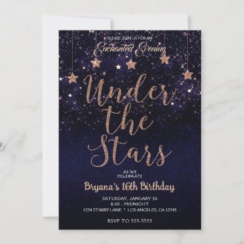 Purple Bronze Enchanted Under The Stars Sweet 16  Invitation
