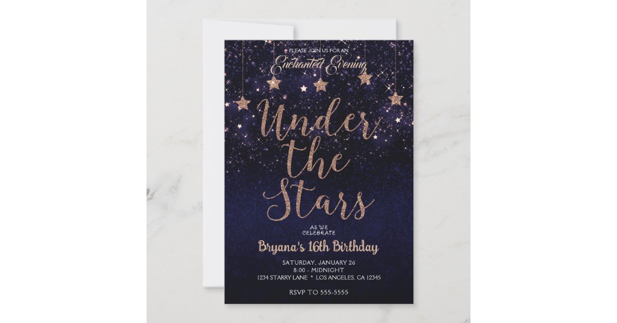 Purple Bronze Enchanted Under The Stars Sweet 16 Invitation Zazzle