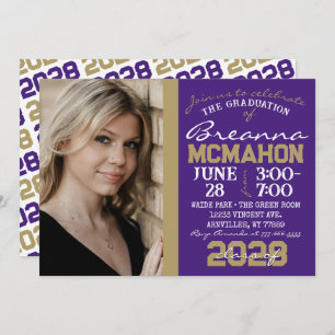 Purple & Bronze Gold Graduation Photo Invitation