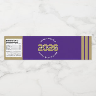 Purple & Bronze Gold Graduation Water Bottle Label