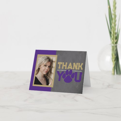 Purple  Bronze Paw Print Graduation Folding Photo Thank You Card