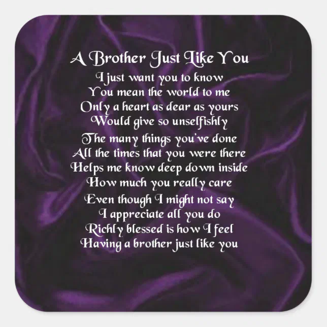 Purple Brother Poem Square Sticker | Zazzle