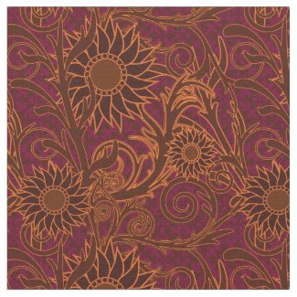 Purple, Brown and Gold Sunflower Fabric