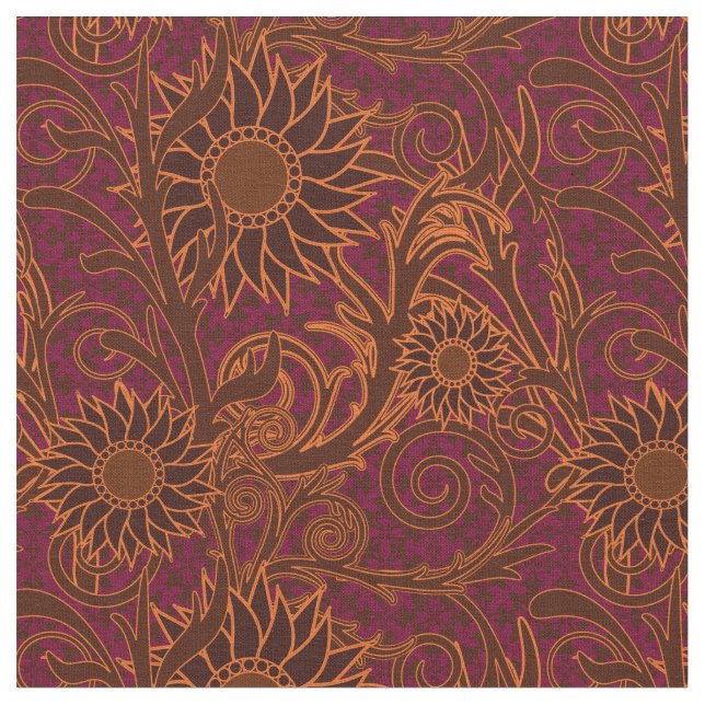 Purple, Brown and Gold Sunflower Fabric (Close Up)