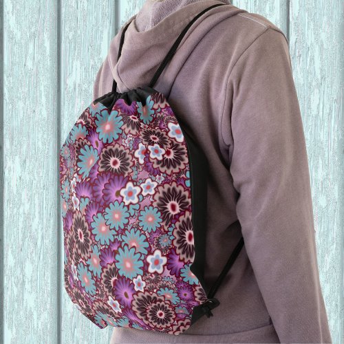 Purple Brown and Turquoise Vintage Drawstring Bag